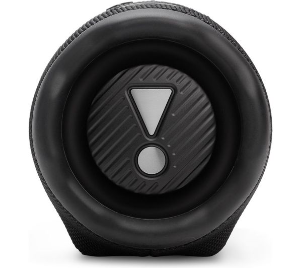 Close-up front view of the black JBL Charge 6 portable Bluetooth speaker showing the passive radiator.