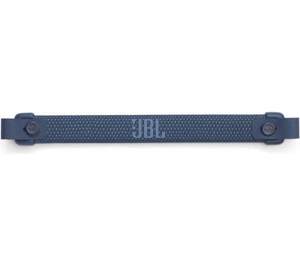 Blue JBL Charge 6 portable Bluetooth speaker fabric strap with logo, shown flat on white background