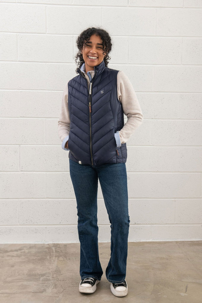 Laurel Ladies Navy Gilet, lightweight sleeveless jacket, stylish outerwear - Keans Claremorris