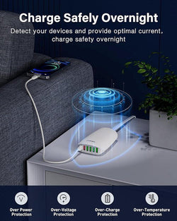 LD 65W Desktop 6 Port Charger with fast charging, compact design - available at Keans Claremorris