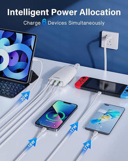 LD 65W Desktop 6 Port Charger with fast charging, compact design – available at Keans Claremorris.