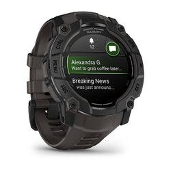 Garmin Instinct 3 50mm AMOLED smartwatch in black with charcoal band, rugged design – available at Keans Claremorris