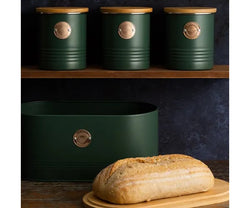 Living Green Bread Bin with airtight lid for freshness, eco-friendly design – available at Keans Claremorris.