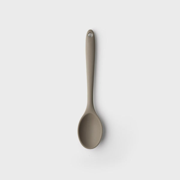 Grey 21cm mini spoon with steel core, heat-resistant silicone, BPA-free, dishwasher safe – Keans Claremorris kitchen utensil.