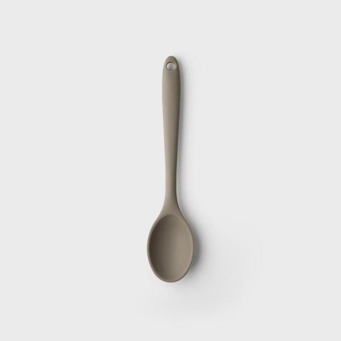 Grey 21cm mini spoon with steel core, heat-resistant silicone, BPA-free, dishwasher safe – Keans Claremorris kitchen utensil.