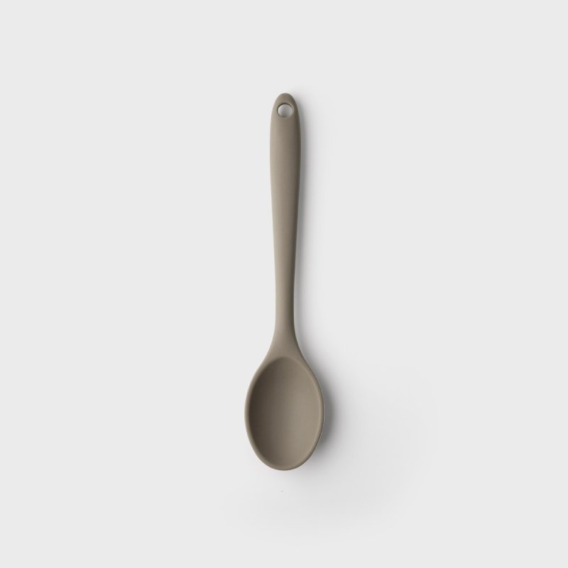 Grey 21cm mini spoon with steel core, heat-resistant silicone, BPA-free, dishwasher safe – Keans Claremorris kitchen utensil.