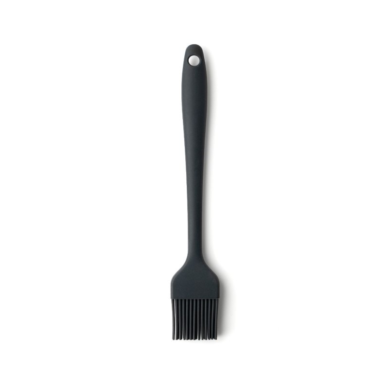 Graphite silicone pastry brush with long handle and hanging hole, 20cm / 8" length, flat bristles.