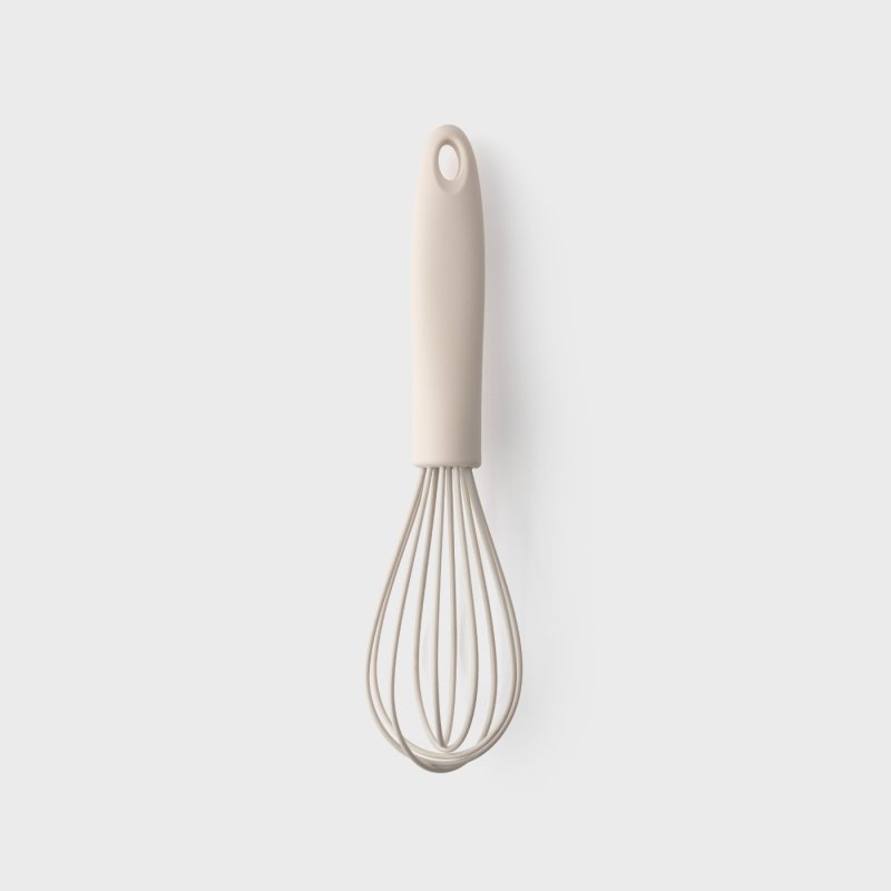 Vintage Mini Whisk 9cm in oyster color with silicone handle and wires, shown on a white background.