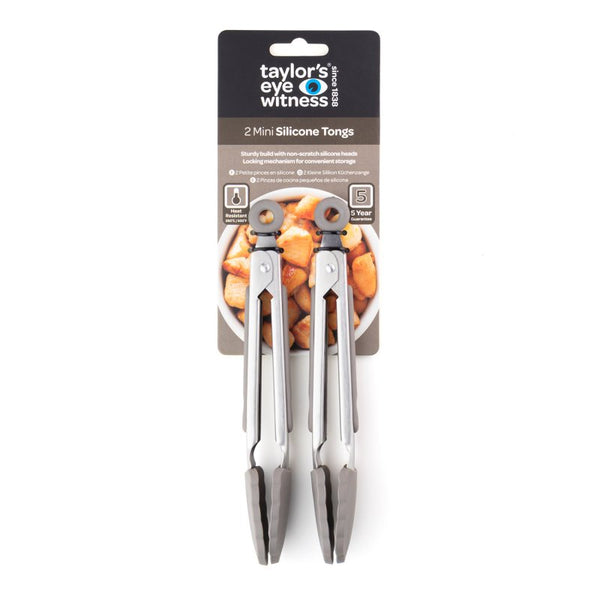 Set of 2 Mini Stainless Steel Silicone Tongs – Grey