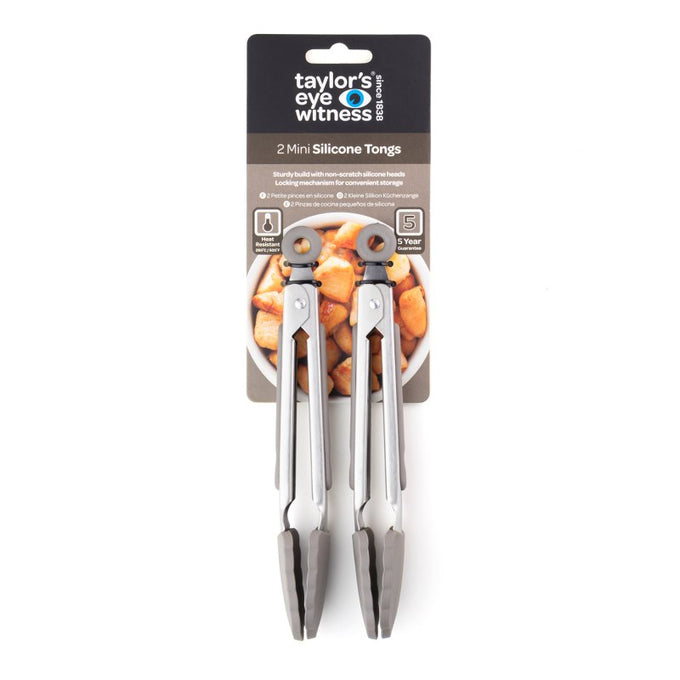 Set of 2 Mini Stainless Steel Silicone Tongs – Grey - Image 1