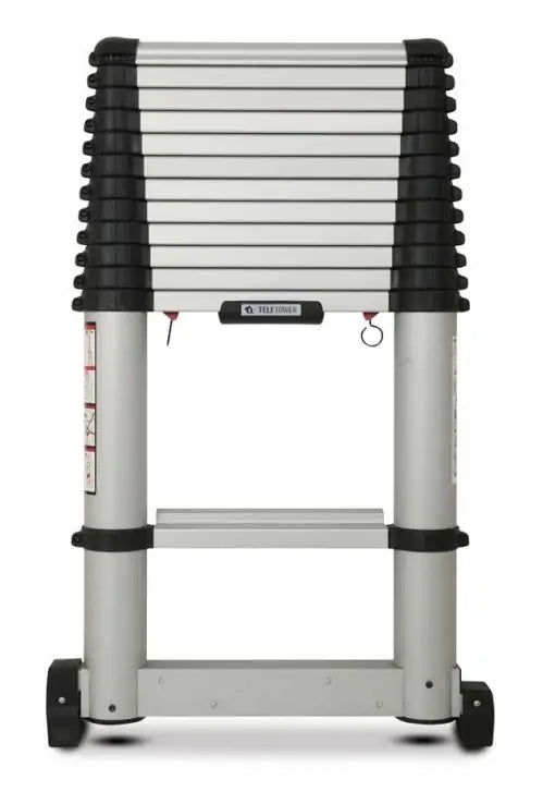 LyteUp 2m telescopic aluminium ladder with stabiliser bar, compact fold, wide treads – safe and adjustable | Keans