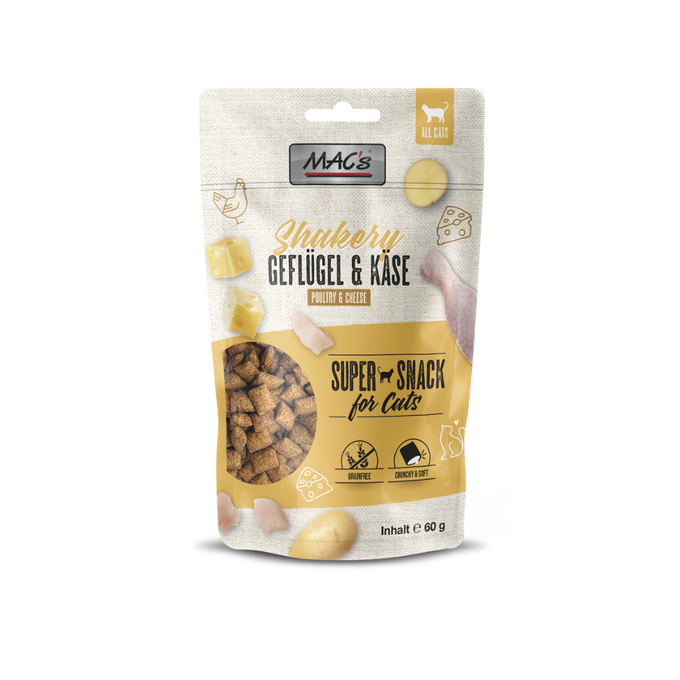 MAC's Shakery Chicken & Cheese Cat Treats 60g, crunchy and soft, grain-free, from Keans Claremorris