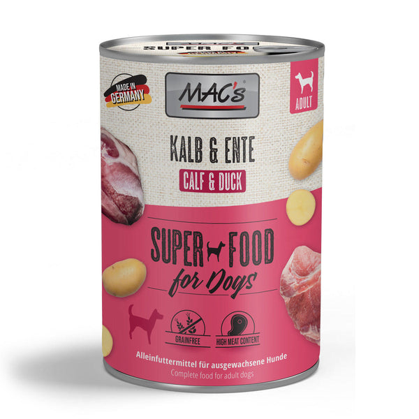 MAC's Dog Tin Food Veal & Duck 400g, grain-free, natural ingredients, no preservatives, from Keans Claremorris.