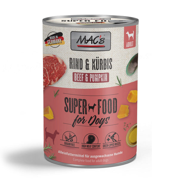 MAC's Dog Tin Food Beef & Pumpkin 400g, 70% meat, grain-free, natural ingredients, no preservatives – Keans Claremorris