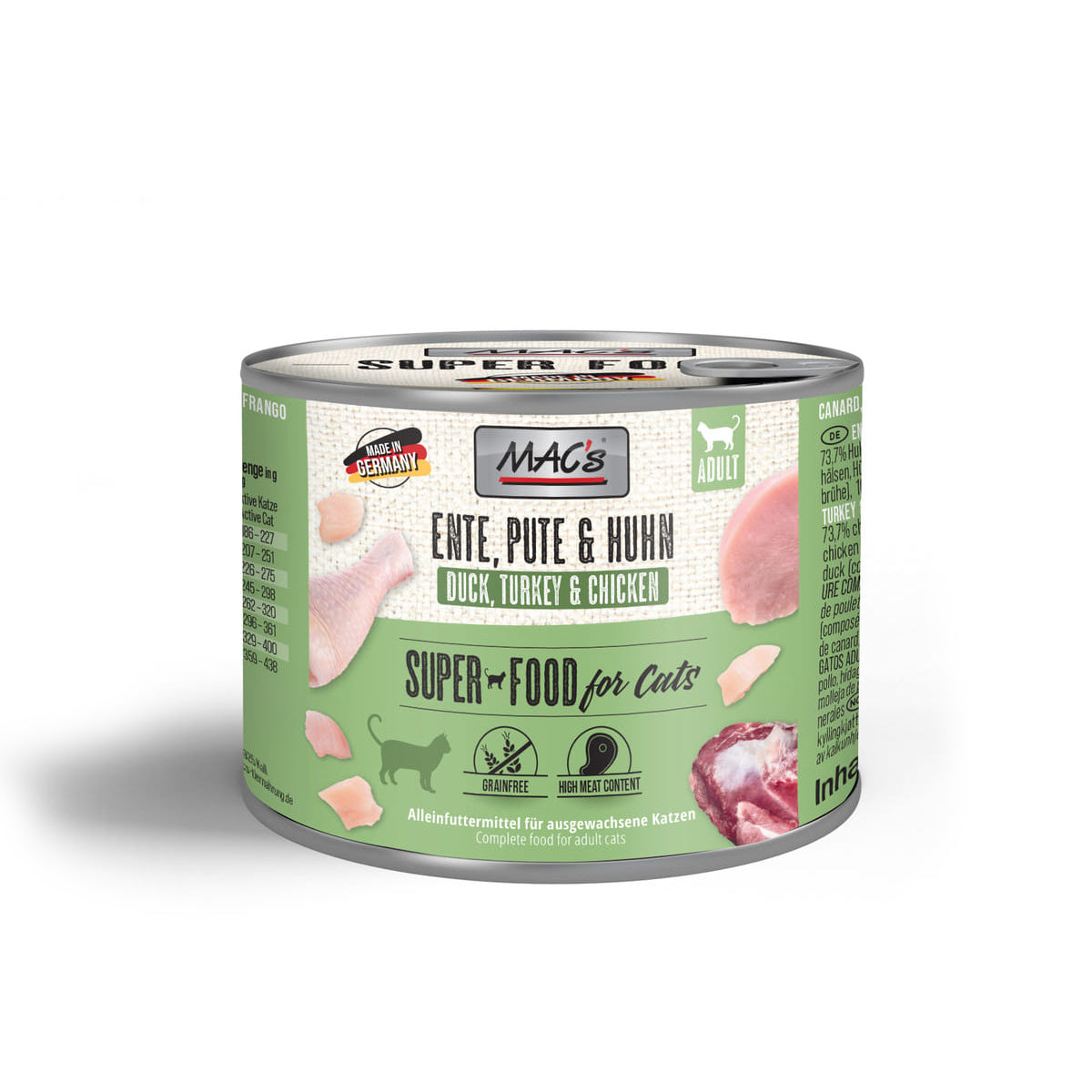 MAC's Tin Food 200g for cats – Duck, Turkey & Chicken, grain-free, natural ingredients, no preservatives | Keans Claremorris