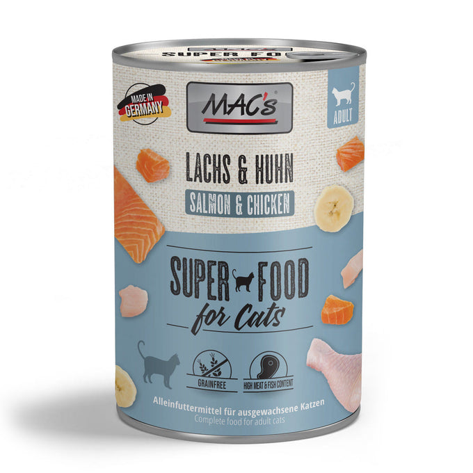 MAC's Cat Tin Food Salmon & Chicken 400g, grain-free, natural ingredients, no preservatives, available at Keans Claremorris