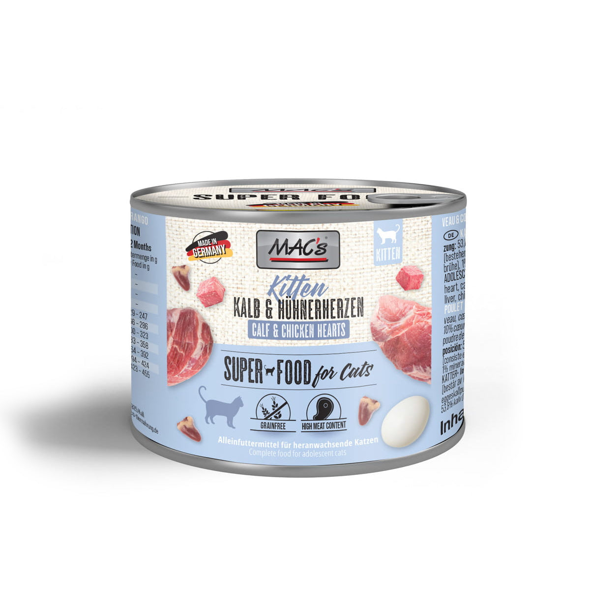 MAC's Kitten Tin Food 200g – Veal & Chicken Hearts, Grain-Free, Balanced Nutrition for Kittens | Keans Claremorris