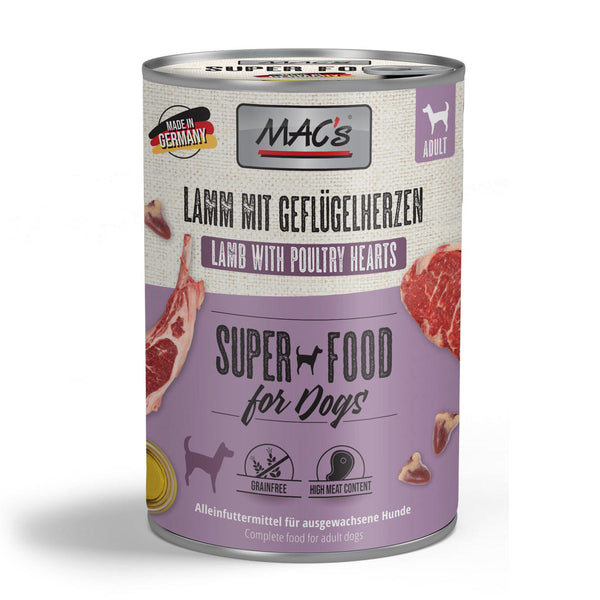 MAC's Dog Tin Food Lamb & Poultry Hearts 800g, natural ingredients, no preservatives, no artificial additives - Keans