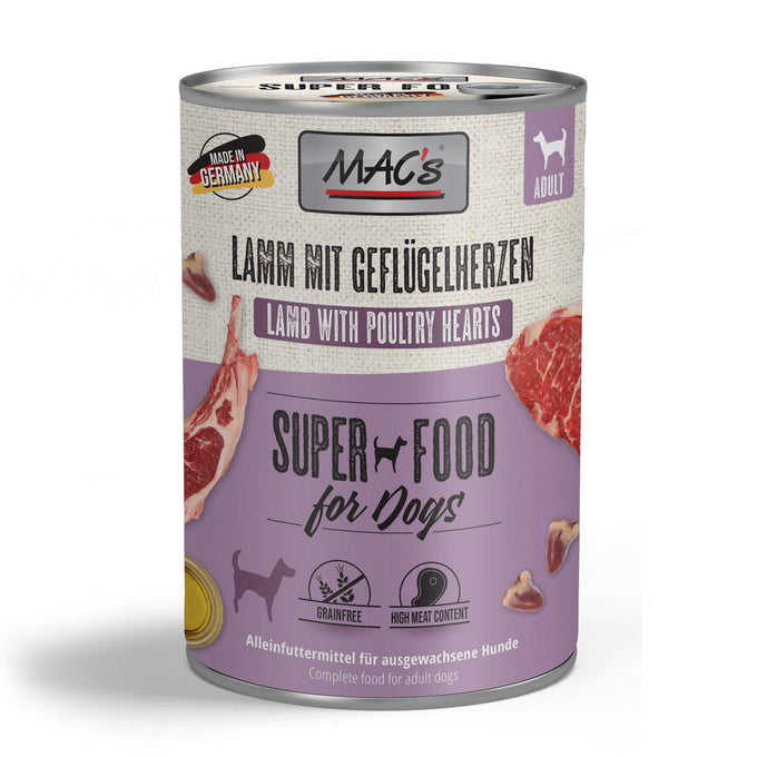 MAC's Dog Tin Food Lamb & Poultry Hearts 400g, natural ingredients, no preservatives, no artificial additives – Keans