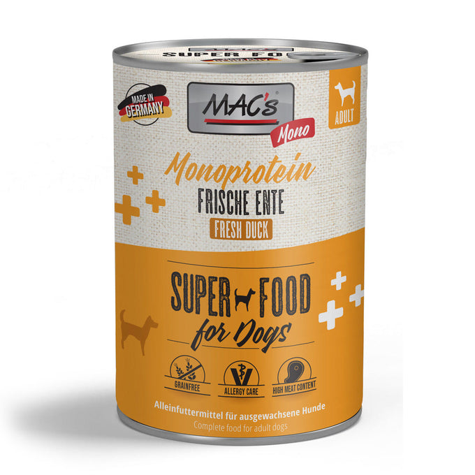 MAC's Dog Tin Food Mono Sensitive Duck 800g, 70% Meat, Grain-Free, Natural Nutrition - Keans Claremorris