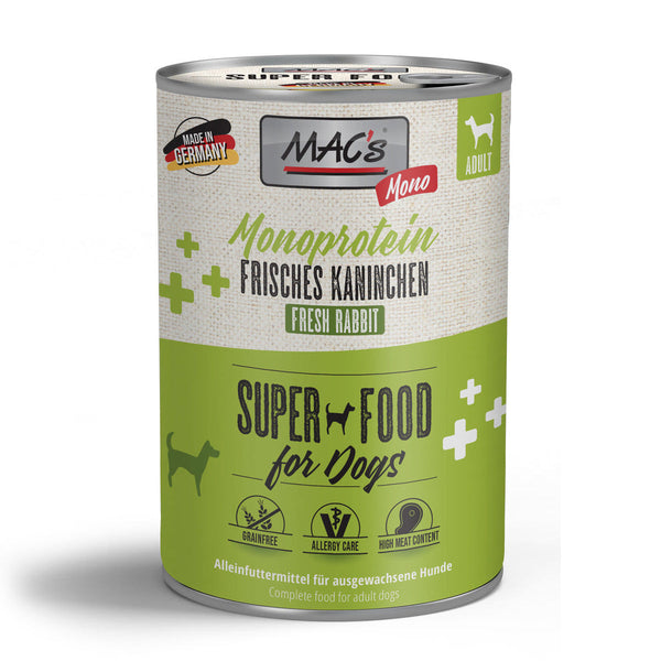 Mac's Dog Mono Sensitive Rabbit 800g grain-free dog food with 70% rabbit meat, natural ingredients – Keans Claremorris.