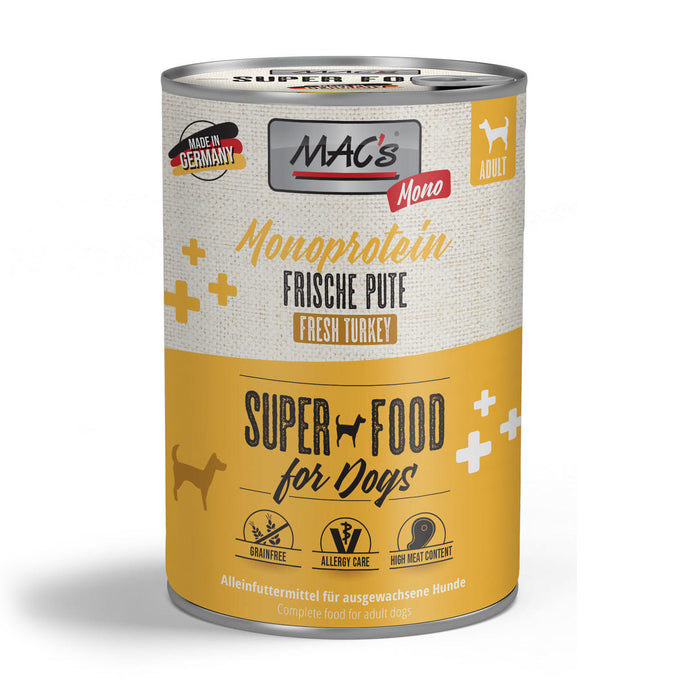 MAC's Dog Tin Food Sensitive Turkey 800g, 70% Meat, Grain-Free, Natural Nutrition – Available at Keans Claremorris