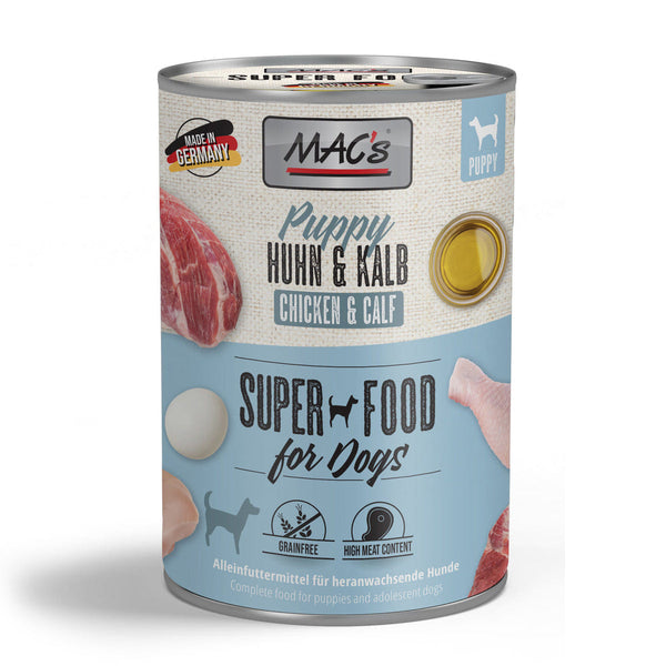 MAC's Puppy Tin Food 400g - Grain-free chicken & beef, natural ingredients, no preservatives, for healthy puppy growth |