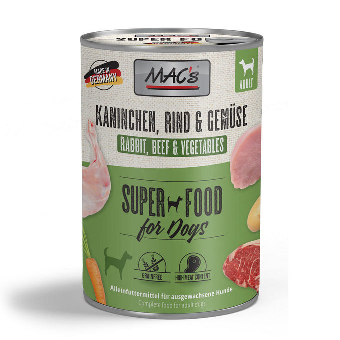 MAC's Dog Tin Food 800g Rabbit, Beef & Chicken, 70% meat, grain-free, natural ingredients, no preservatives - Keans