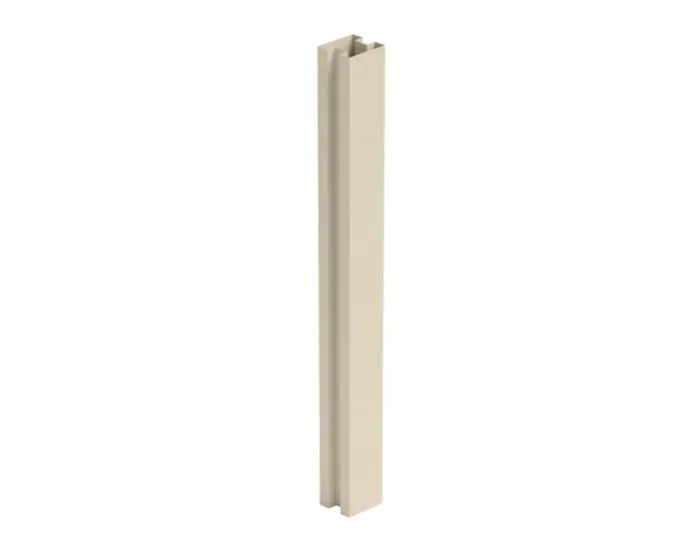 Buttermilk-colored Smart Fence concrete post cover standing upright on white background.