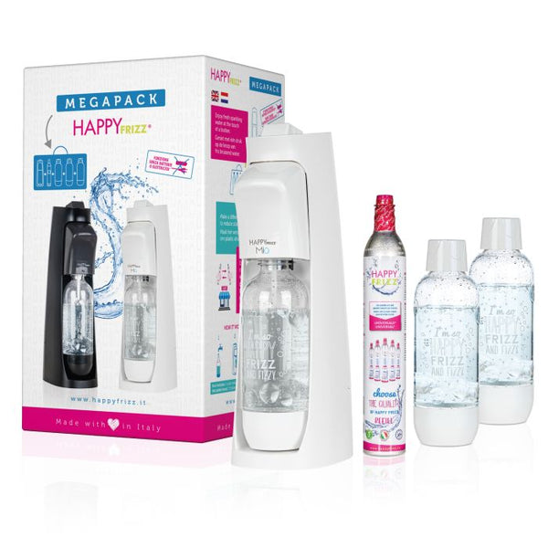 Happy Frizz MIO Sparkling Water Maker Black with gas cylinder and 2 bottles, customizable fizz, no electricity – Keans