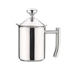 Cafe Ole 800ml stainless steel milk frother jug with pump action and removable lid for creamy foam – Keans Claremorris