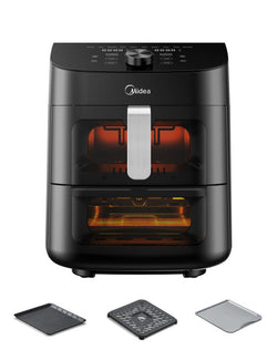 Midea MAF112B0BPKW 3.5L digital air fryer with dual basket, LED display, 8 presets, 1500W power, sold at Kean’s Claremorris.