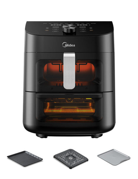 Midea MAF112B0BPKW 3.5L digital air fryer with dual basket, LED display, 8 presets, 1500W power, sold at Kean’s Claremorris.