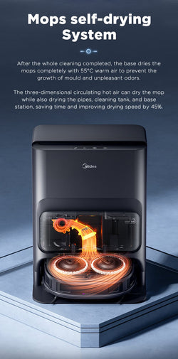 Midea V12 Auto Collector Robot Vacuum Cleaner with smart cleaning, auto dust collection – available at Keans Claremorris.