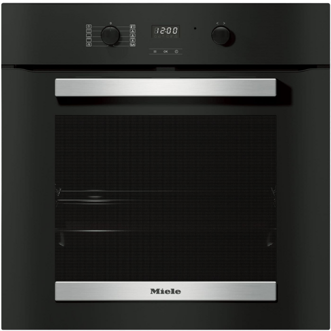 Miele H2455BP 60cm built-in pyrolytic oven, 76L capacity, self-cleaning, digital display, black – available at Kean’s