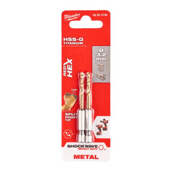 Milwaukee HSS-G Shockwave™ Red Hex  Titanium Drill 3.2mm x 66.5mm - 2pcs
