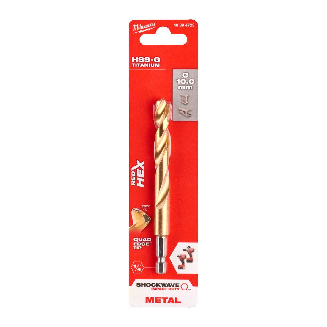 Milwaukee HSS-G Shockwave™ Red Hex Titanium Drill 10mm x 120mm - 1pc - Image 2