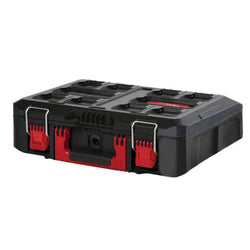 A black and red heavy-duty plastic tool storage case with metal latches, shown at a three-quarter angle on a white background.