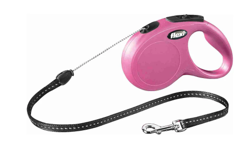 Flexi Classic Cord Small 5m Pink dog leash, reflective, short-stroke brake, for dogs up to 12kg – Keans Claremorris