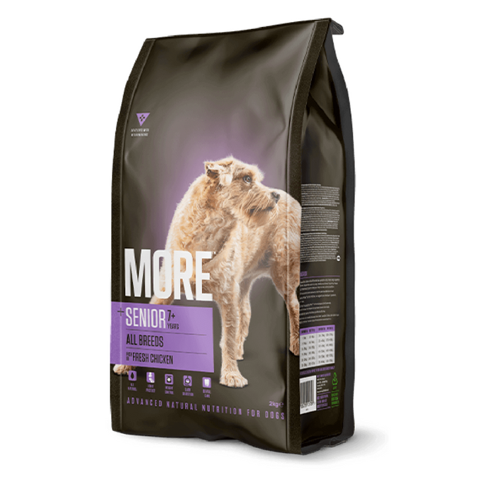 More Dog Senior Chicken 2kg dog food with joint care, antioxidants, and easy digest ingredients – available at Keans