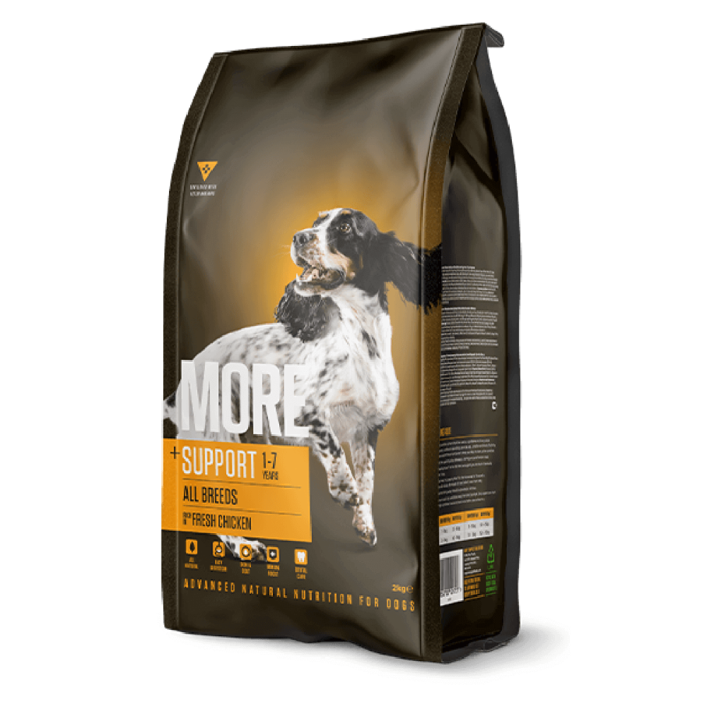 More Dog Adult Chicken Dog Food 2kg with antioxidants, omega oils, prebiotics for immune and digestive health - Keans