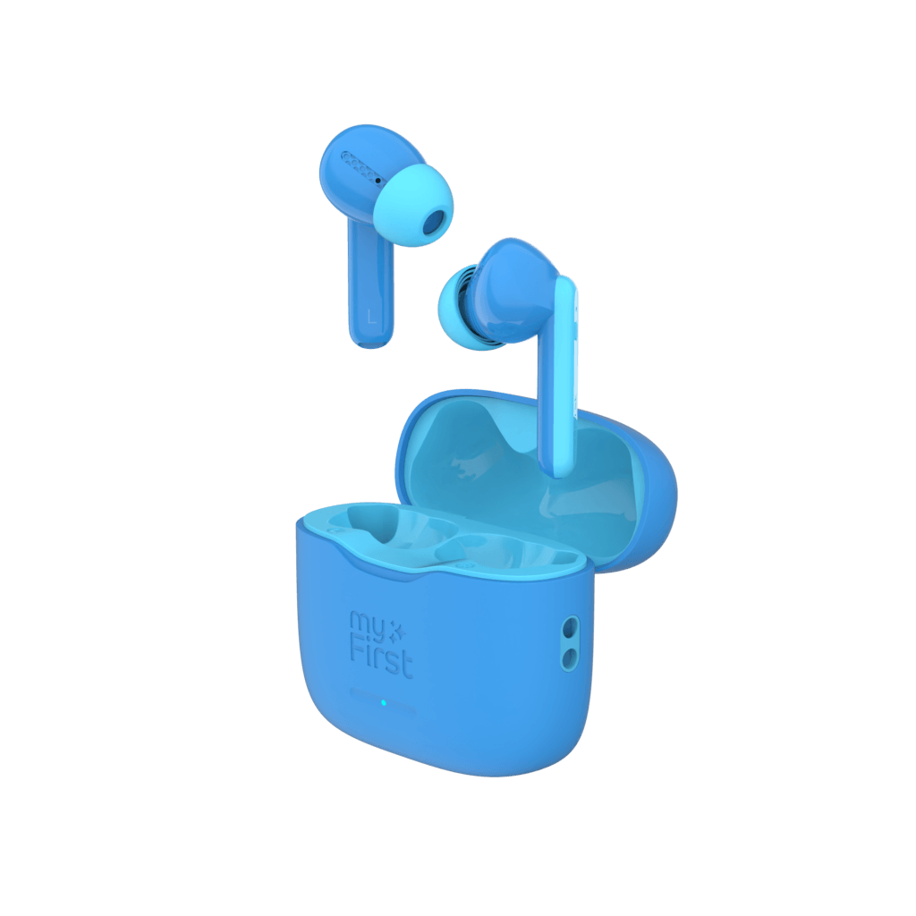 myFirst CareBuds Blue wireless earbuds for kids, 85dB max volume, smart transparency, kid-size comfort – Keans Claremorris