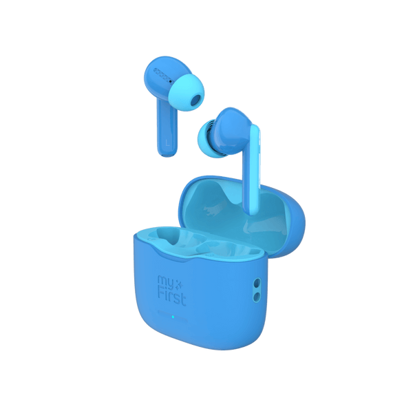 myFirst CareBuds Blue wireless earbuds for kids, 85dB max volume, smart transparency, kid-size comfort – Keans Claremorris