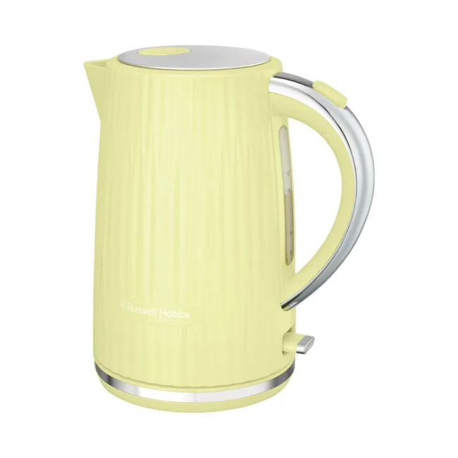 Russell Hobbs 1.7L Lemon Kettle with push-button lid, water gauge, 3000W power – available at Keans Claremorris.