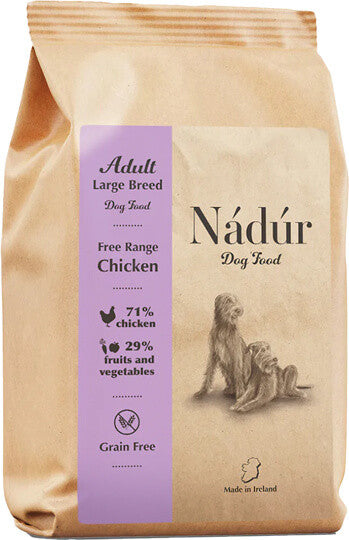 Nadur Dog Food Chicken Large Breed 12kg, grain-free, 71% chicken, natural Irish ingredients, ideal for sensitive dogs –