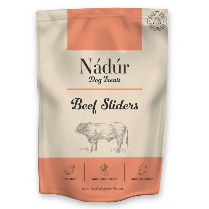 Nadur Dog Treats Beef Sliders, 90% beef, high protein, natural ingredients, no artificial flavors, 100g, Keans Claremorris.