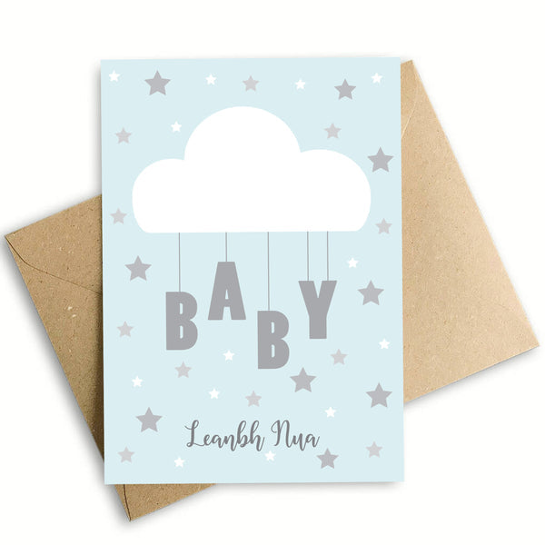 New Baby Boy Card with eco-friendly envelope, 350gsm silk card, A6 size, greeting inside - Keans Claremorris