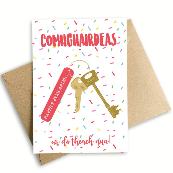 New Home Keys Card with eco-friendly envelope, A6 size, 350gsm silk card, greeting inside, by Keans Claremorris.