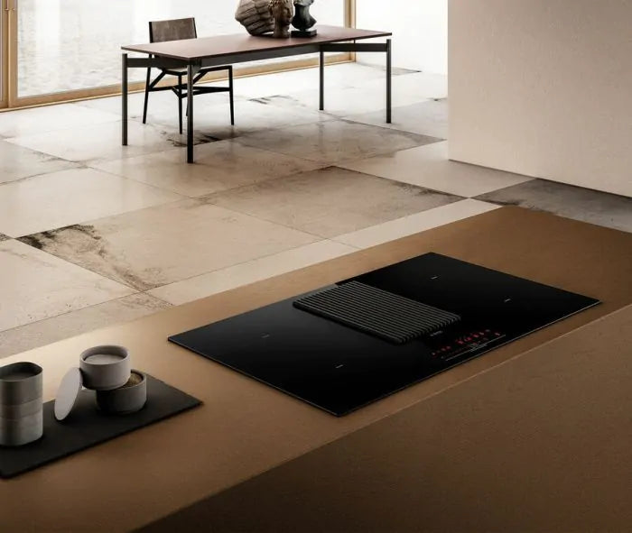 Elica NT-PRIME-S-RC 83cm black induction hob with recirculating air venting, available at Keans Claremorris.