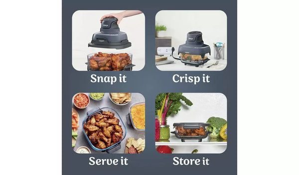 Ninja CRISPi 4-in-1 Portable Glass Air Fryer Cyber Space FN101UKGY, compact multi-function cooker at Keans Claremorris